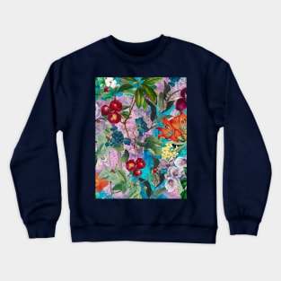 Trendy colorful flowers pattern, botanical illustration, leaves and flowers, turquoise pink  floral Crewneck Sweatshirt